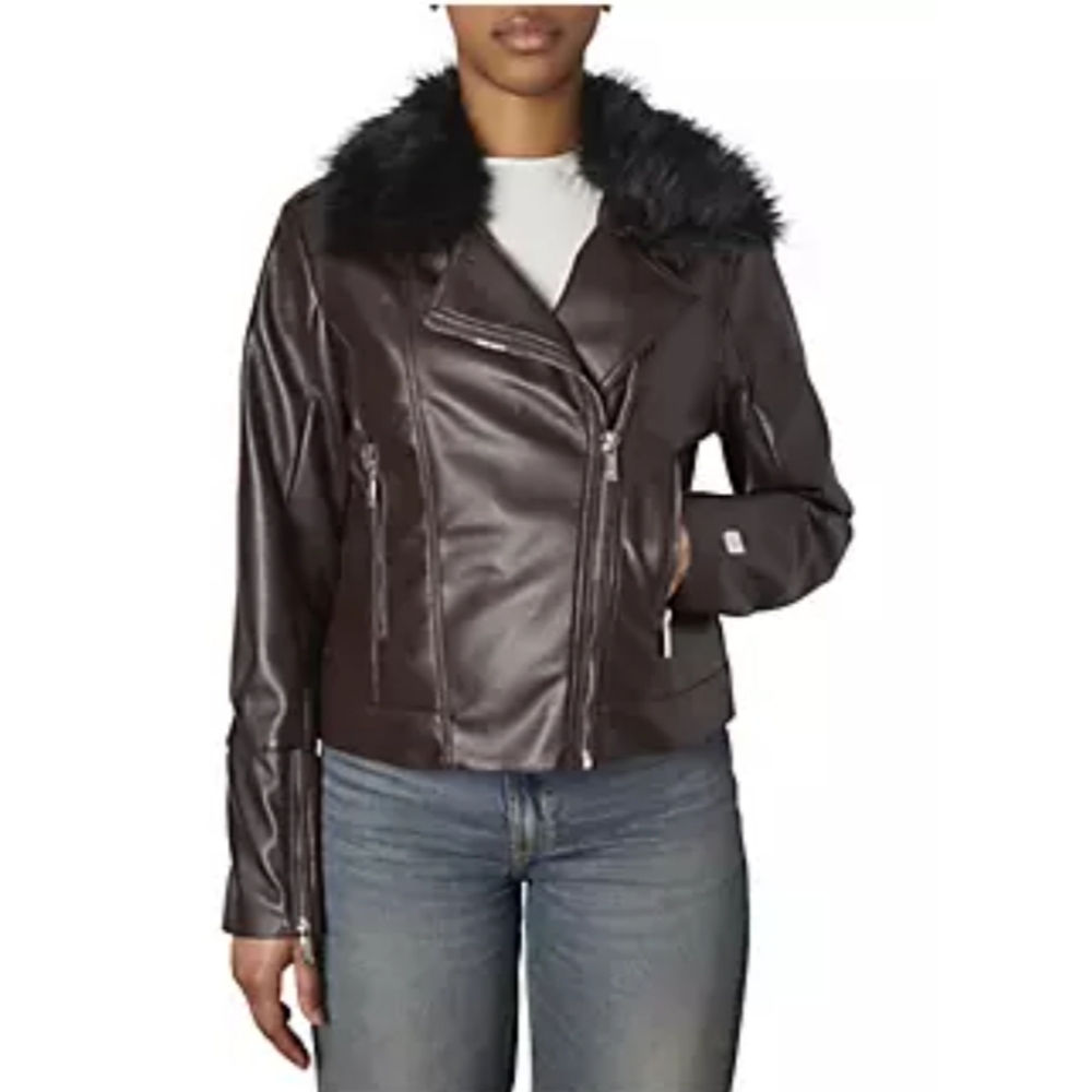 Moto Jacket w/ Detachable Faux Fur Collar NICOLE MILLER NWT